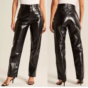 Abercrombie Fitch 90s Straight Ultra High Rise 26/2 Shiny Vegan Leather Pant NEW